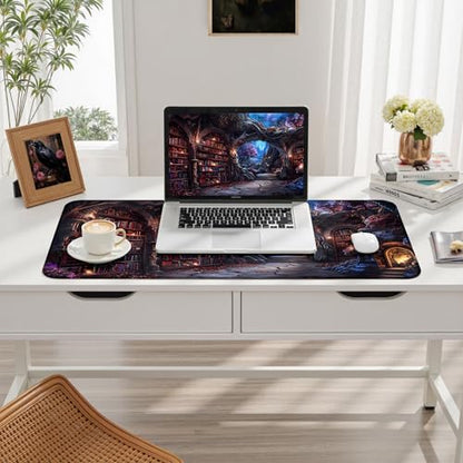 Dark Academia Desk Pad Library Desk Mat Witchy Mousepad XXL Large Gaming Mouse Mat for Office,Computer,Keyboard,Laptop and Home Desk Pad 31.5 X 15.7inch - color: A5- Mystic Library