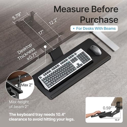 PEGZONE Keyboard Tray Under Desk Slide Out, 25 x 11 inch, Black | with Storage Drawer, Height Adjustable Swivel Tilt, Ergonomic Under Desk Mount Keyboard & Mouse Holder for Gaming Home Office