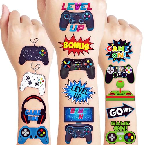 60 PCS Video Game Pre-Cut Temporary Tattoos Themed for Kids Birthday Party | Decorations Supplies Favors Decor Super Cute Tattoo Stickers 5 Sheets Gifts for Boys Girls Games Classroom Rewards Carnival