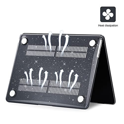 EooCoo Case Compatible with MacBook Air 13 inch M5 2026-2022 Release M4 M3 M2 A3449 A3240 A3113 A2681, Glitter Hard Shell&Keyboard Skin Cover&Screen Protector for Mac Air 13.6 inch, Sparkly Black - color: Glitter Black
