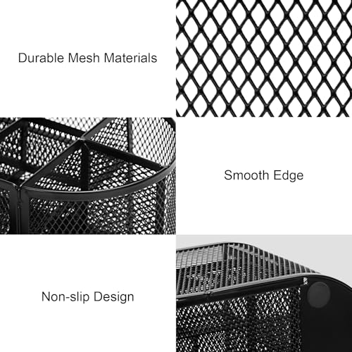 Comix Mesh Pen Pencil Holder Desk Organizer, 8 Compartment and 1 Drawer Wire Desktop Pen Pencil Cup Caddy Office Supplies Accessories for Home Office School, Black - color: 8 Compartments