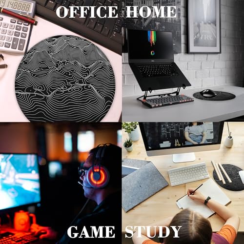 3D Contour Topographic Map Mouse Pad Round Mouse Mat, Non-Slip Rubber Base Mousepad with Stitched Edge for Wireless Computer Laptop Office Desk Accessories 8 x 8 Inches - color: 3D Contour Topographic Map