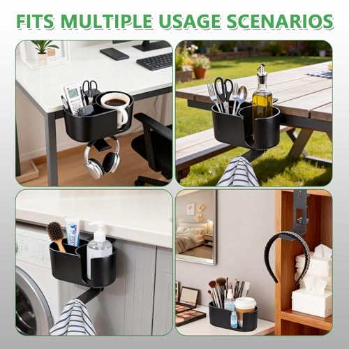 4 in 1 Desk Cup Holder Clamp on Under Desk Headphone Detachable Pen Cup Holder Hanger Caddy Organizer for Office Table, Lawn Chair, Pontoon Boat