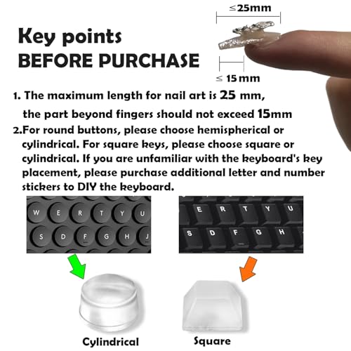 80 PCS Raised Keyboard Stickers with DIY Letter Decals for Nail-Art Typing, Adhesive Keycap Riser for Long Nails Protection for Numeric Keypad (Cylinder-Black) - color: Cylinder-Black