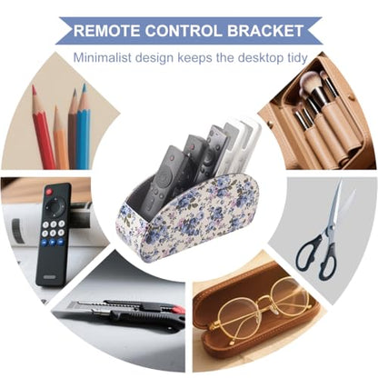 Remote Control Holder with 5 Compartments,PU Leather Remote Holder Compatible with Fire TV Remotes, Media Player Remotes, Heater Controllers, and Air Conditioner Remote Controls(Blue-flowering) - color: Blue-flowering