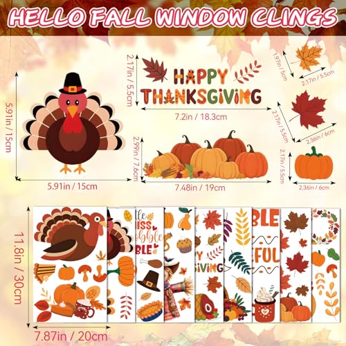 Thanksgiving Window Clings for Glass Windows Fall Decor with Turkey Pumpkin | 9 Sheets Harvest Holiday Fall Decorations for Home Office Work Car Decals Indoor Party Autumn Window Stickers for Glass Doors - color: Thanksgiving