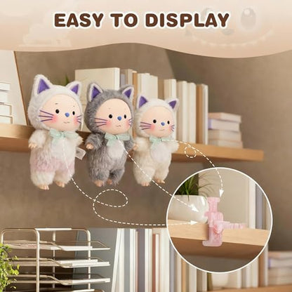 Doll Stand for Cabinet Edge Pink 4Pack | Neck grip design fits 3-7" Labubu blind box figures, adjustable clamp suits panels 0.3-1.02" thick - color: PINK