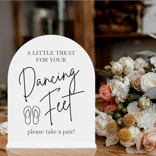 Dancing Feet Sign, Wedding Flip Flops Sign, Wedding Engagement Bridal Shower Reception Party Table Desk Acrylic Decor 8x10 Inch - color: dancing feet 8x10
