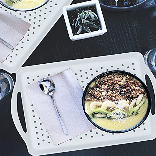 ECOIOU Non Slip Food Serving Tray with Handles, Rectangle Anti-Slip Non-Toxic Dishwasher Safe Tray for Snack Fruit Dessert Breakfast Drink Come with Cleaning Cloths, White - color: White