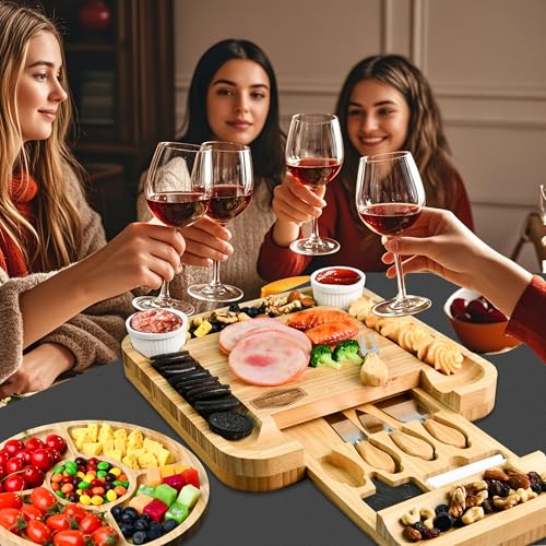 Charcuterie Board Cheese Board Set Portable Serving Platter for Cheese Meat, Fruits & Snacks with 4 Knives, 2 Bowls & Labeling Tool Perfect Housewarming Gifts for Women