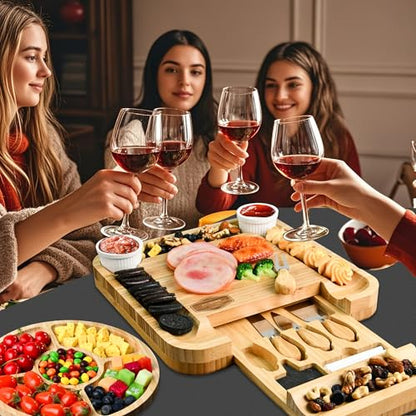 Charcuterie Board Cheese Board Set Portable Serving Platter for Cheese Meat, Fruits & Snacks with 4 Knives, 2 Bowls & Labeling Tool Perfect Housewarming Gifts for Women