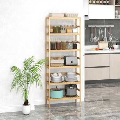 Bamboo Rack, Adjustable Bamboo Shelf, Stand Utility Storage Shelf Multifunctional Bathroom Kitchen Living Room Holder Plant Flower Stand (6-Tier) - size: 6-Tier-1