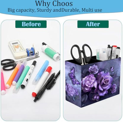 Pen Holder and Anti-Slip Mouse Pad Combination, Makeup Brush Storage Box, Tableware Storage Box, Suitable for Office and Home - Purple Rose - color: Purple Rose