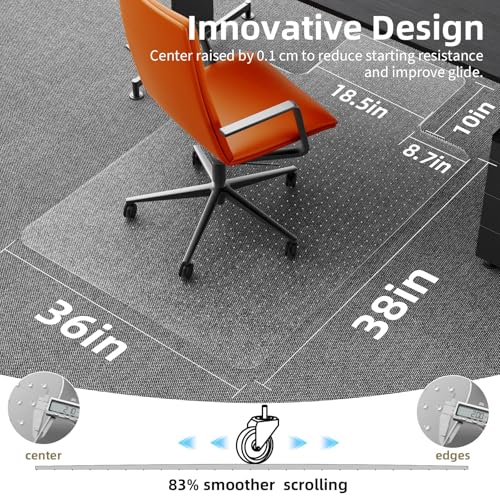 Office Chair Mat for Carpet: 36" x 48" Clear Floor Mats with Lip，Computer Desk Floor Mat -PVC Plastic Rug Carpet Protector Mats for Gaming Chair Under Desk Pad for Rolling Chair，Easy Glide - size: 36" x 48" convex