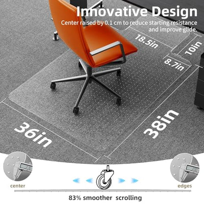 Office Chair Mat for Carpet: 36" x 48" Clear Floor Mats with Lip，Computer Desk Floor Mat -PVC Plastic Rug Carpet Protector Mats for Gaming Chair Under Desk Pad for Rolling Chair，Easy Glide - size: 36" x 48" convex