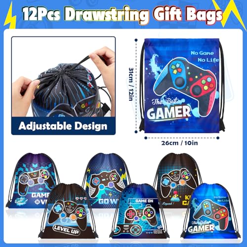 SNLN Video Game Party Favors Birthday Supplies, Gamer Drawstring Bag Keychain Silicone Bracelet Tattoo Sticker, Gamer Gaming Birthday Party Favor Goodie Bag Stuffers Fillers Classroom Rewards for Kids - style: Video Game