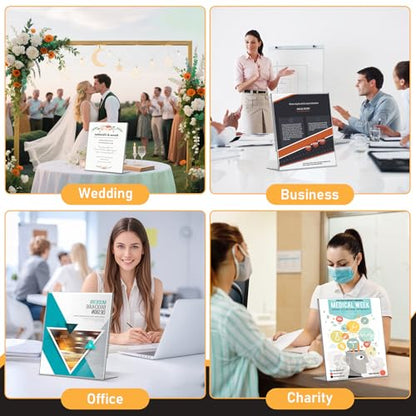 13 Pack Acrylic Sign Holder 8.5x11, L-Shape Clear Plastic Display Stands for Tabletop, Slanted Back Menu Flyer Paper Photo Picture Frame Display Stand for Restaurants Office Store Show Fair