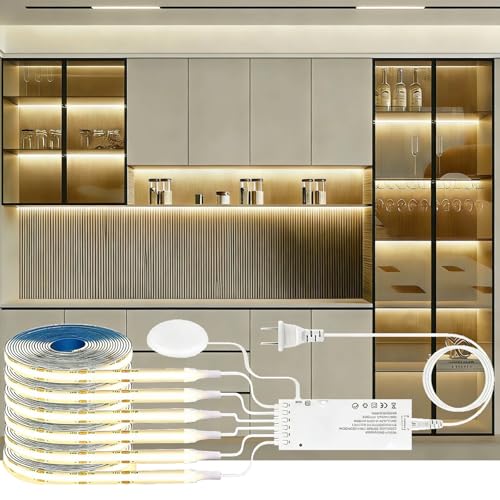 LED Shelf Light 12V,6.56Ft 6-in-1Dimmable Cuttable COB LED Strip Lights,with 60W Adapter Cabinet Light 4000K for Bookshelf, Display Cabinet, Closet, Kitchen and Pantry - color: Neutral White, size: 6.56Ft