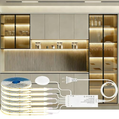 LED Shelf Light 12V,6.56Ft 6-in-1Dimmable Cuttable COB LED Strip Lights,with 60W Adapter Cabinet Light 4000K for Bookshelf, Display Cabinet, Closet, Kitchen and Pantry - color: Neutral White, size: 6.56Ft
