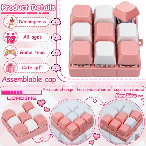 Keyboard Fidget Toy, Keyboard Keychain Fidget Toys, 9-in-1 Clicker Fidget Toy, Stress Relief Desk Decompression Button, Anxiety Relief Valentine's Day Gifts (2 Color-Pink White) - color: 2 Color-pink White