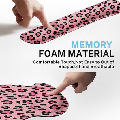 Arttown Leopard Desk Mat Pink and Black Leopard Mouse Pad Set 4 in 1 Ergonomic Design Large Mouse Pad + Keyboard Wrist Rest + Mouse Wrist Rest + Coaster Suitable for Home Office Study Game - color: Pink Black Leopard