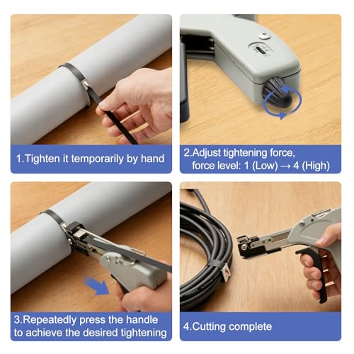 Metal Zip Tie Cutter, Stainless Steel Cable Tie Gun with Adjustable Tension & Automatic Cutter for Stainless Steel Tie Wrap with Free Zip Tie Release Tool, Single-Hand Operated - style: Single-Hand Operated