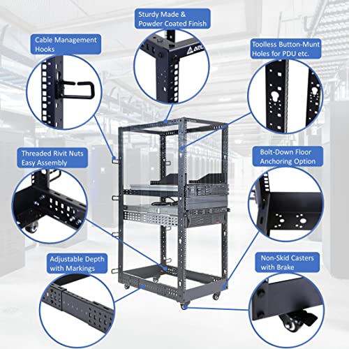 AEONS 27U 4-Post IT Open Frame Server Rack 19 Inch Depth-Adjustable (22" to 40") Network Equipment AV Gear w/Casters and Cable Management - style: 27U-4Post