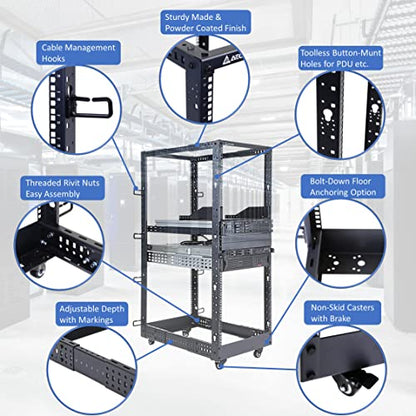 AEONS 27U 4-Post IT Open Frame Server Rack 19 Inch Depth-Adjustable (22" to 40") Network Equipment AV Gear w/Casters and Cable Management - style: 27U-4Post