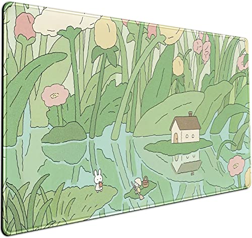 Kawaii Green Desk Mat Cute Mouse Pad Japanese, Flowers and Plants Keyboard Mat, Anime Aesthetics Large Mousepad XXL Gaming Desk Pad XL Office Home Decor for Women Girls Keyboard Pad 31.5"x15.75" - color: B-green Kawaii Anime