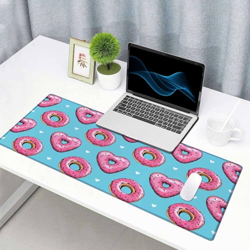 Gaming Mouse Pad, Large Pink Heart Donuts Mouse Pads for Desk, Non-Slip Rubber Base Mousepad, Keyboard Mouse Mat Desk Pad with Stitched Edges, 31.5x15.7 inch - color: Pink Heart Donuts, size: 31.5L x 15.7W inches
