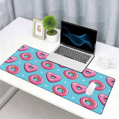 Gaming Mouse Pad, Large Pink Heart Donuts Mouse Pads for Desk, Non-Slip Rubber Base Mousepad, Keyboard Mouse Mat Desk Pad with Stitched Edges, 31.5x15.7 inch - color: Pink Heart Donuts, size: 31.5L x 15.7W inches
