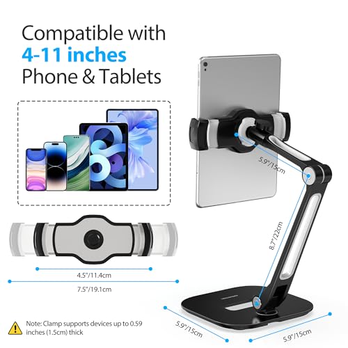 AboveTEK Tablet Stand, Multi-Angle Adjustable iPad Stand Holder, 360° Swivel Tablets Stand Aluminum Desk Mount Fits 4”-11"(Diagonal) iPad/mini/Air/Pro for Business Kiosk Office – Black - color: Black
