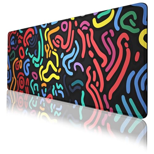 Abstract Gaming Mouse Pad Funny Colorful Lines Minimal Graffiti Art Extended Mousepad XXL Computer Laptop Keyboard Mouse Mat Big Aesthetic Desk Decor Pad 31.5x11.8 in - color: Abstract, size: 31.5L x 11.8W inches