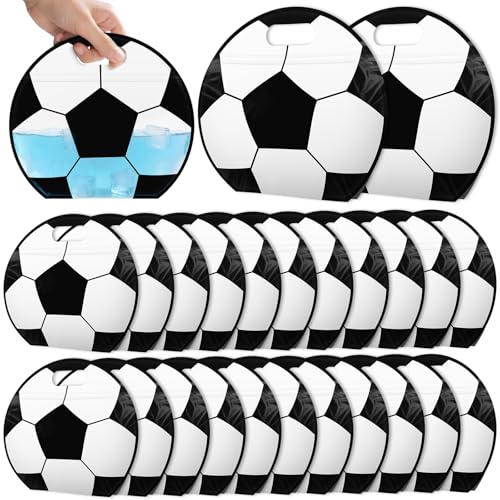AKAIXI 24pcs 3.5 Mil Thickened Soccer Snack Bags Reusable Sealed Candy Bag | with Handle Stand-up Soccer Goodie Bags for Game Day Birthday Gifts and Soccer Party Supplies, Soccer Training Treat Bags - color: Soccer