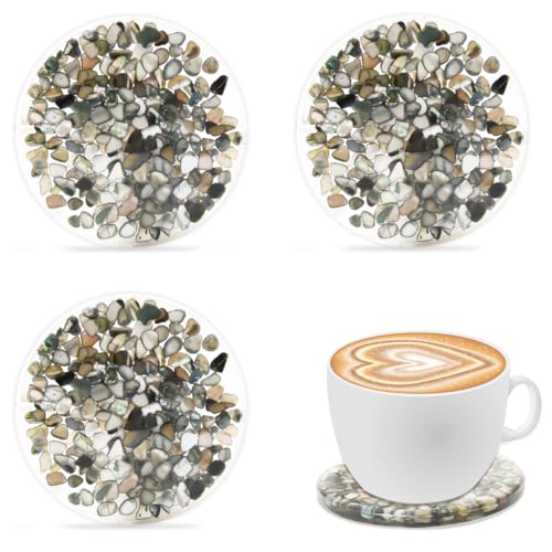 Drinks Coasters Resin Cup Mat: 4 pcs Coaster with Seashells for Table Desktop Counter (4, Black) - color: Black