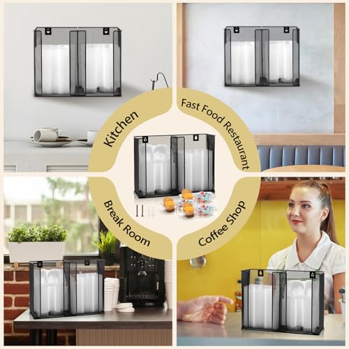 Wall Mounted Condiment Cup Dispenser for Double Compartment Condiment Container Fits 4.5 oz Disposable Snack Containers with Lids Snack Tray with Lid Metal Portion Sauce Cup Lid Organizer for Kitchen