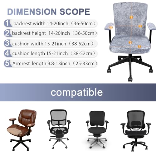 Tallew 4 Pcs Office Chair Covers Set Computer Universal Protective Stretchable Chair Seat Covers Desk Armrest Slipcovers Pads Office Cushion Backrest for Rotating(Grey) - color: Grey