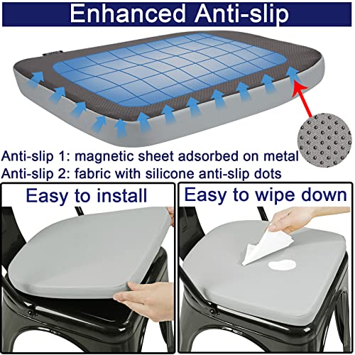 BUYUE 14" Metal Chair Cushion with Magnetic 1 Piece, Luxury PU Leather Waterproof Anti-Slip Seat Pad for Kitchen Cafe Dining Bistro Stackable Chairs (U-Shape, Light Gray, 1) - color: Light Gray, style: U-shape-1 Pcs