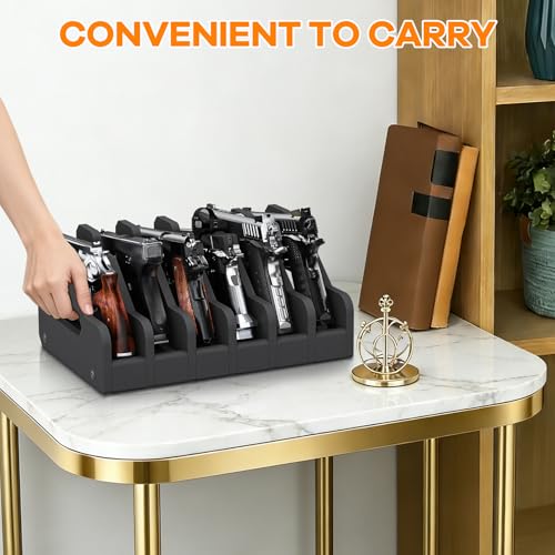 JBBTOOL Foam Pistol Rack for Gun Safe, Gun Cabinet Accessories, 6 Slots Soft Foam Handgun Storage Organizer, Anti-Slip Revolver Firearm Stand Display Holder