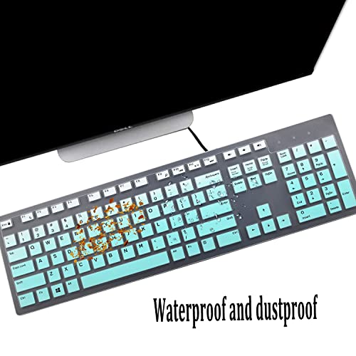 2PCS Keyboard Cover for Dell KM636 KB216 KB216t KB216d KB216p Wired & Wireless Keyboard, Dell Optiplex 5250 3050 3240 5460 7450 7050, Dell Inspiron Desktop 24" 27" 5400 5490 7700 7790 3475 3670 3477 - color: MintGreen+Clear