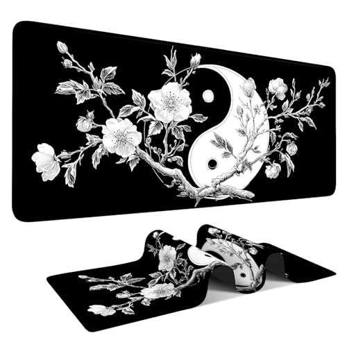 Yin Yang Cherry Blossom Extended Gaming Mouse Pad 35.4 x 15.7 Inch – Zen-Inspired Desk Mat with Non-Slip Rubber Base for Gaming and Office Use - color: #40, size: 35.4 x 15.7 Inch