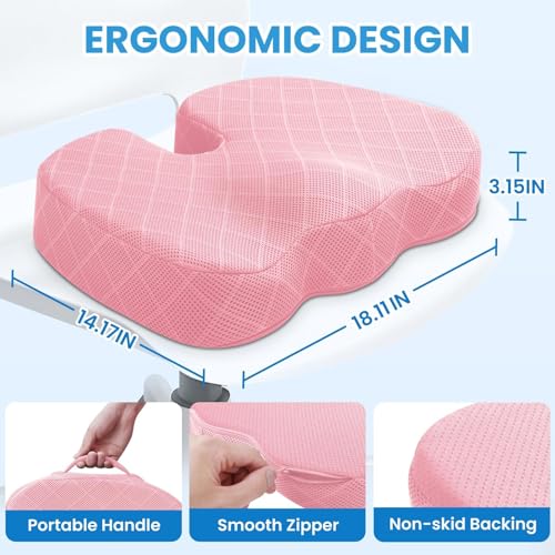 TushGuard Office/Car Seat Cushion, Non-Slip Sciatica & Back Coccyx Tailbone Pain Relief Chair Pad, Memory Foam Butt Pillow for Computer Desk, Wheelchair, Driving (Pink) - color: Pink, size: Large