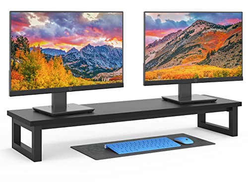 YAOHUOO Dual Monitor Stand Riser, 39Inch Large Monitor Stands for 2 Monitors, Computer Monitor Stand, Wooden Desktop Oraganizer Shelf for Office Desk Computer,Laptop,TV - color: Black