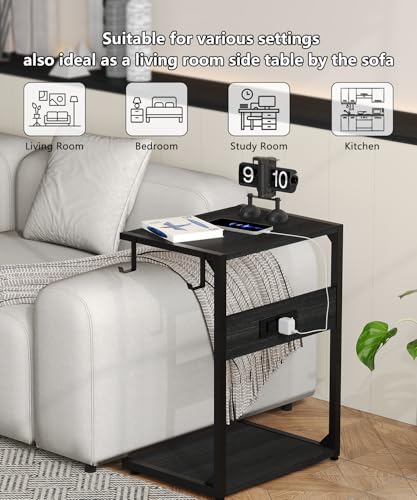 Akxomel 2 Tier Computer Tower Stand with Charging Station, 11.8" D x 16.5" W Rolling Floor PC Tower Stand Fits Under Desk, CPU Holder Cart for Carpet with Hooks, Home Office - color: Black