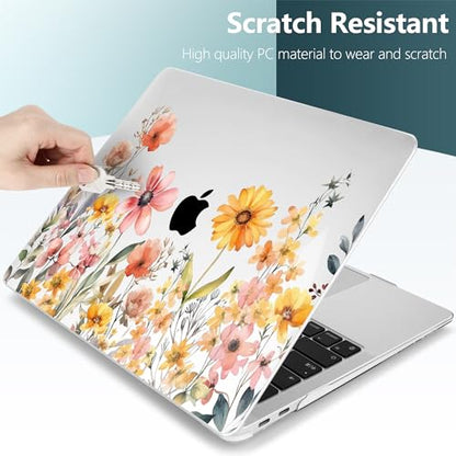 DONGKE Compatible with MacBook Air 13 inch Case 2021 2020 2019 2018 Release A2337 M1 A2179 A1932 with Retina Display Touch ID, Plastic Hard Shell & Keyboard Cover - Color Daisy - color: Color Daisy X811