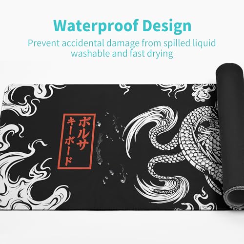Black and White Mouse Pad Extra Large Gaming Mousepad Dragon Desk Mats Japanese Full Keyboard Mat Computer Pad Desk Mat with Stitched Edges Non-Slip Desktop 31.5 x11.8 in - color: Dragon