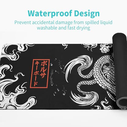 Black and White Mouse Pad Extra Large Gaming Mousepad Dragon Desk Mats Japanese Full Keyboard Mat Computer Pad Desk Mat with Stitched Edges Non-Slip Desktop 31.5 x11.8 in - color: Dragon
