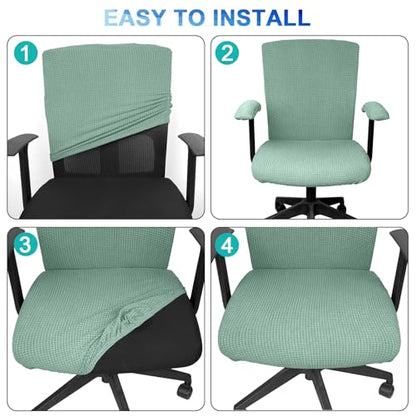 Tallew 4 Pcs Office Chair Covers Set Computer Universal Protective Stretchable Chair Seat Covers Desk Armrest Slipcovers Pads Office Cushion Backrest for Rotating (XL,Pea Green) - color: Pea Green