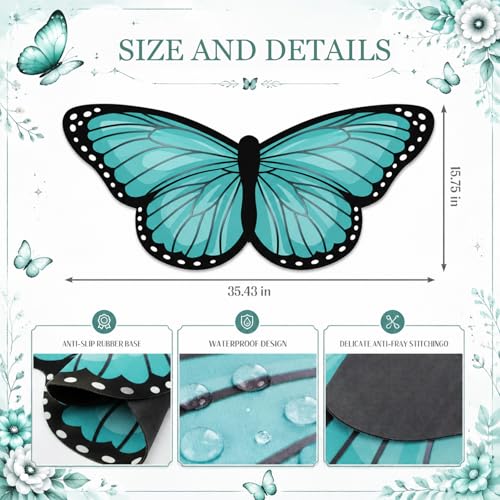 Tellegloww Large Teal Butterfly Gaming Mouse Pad Desk Mat Decorative Butterfly Keyboard Desk Mat with Non-Slip Base Table Accessories for Office Home Study 35.43 x 15.75 Inches - color: Teal, style: Butterfly