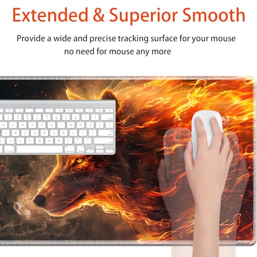 MTG Playmat, Smooth Surface Game Play Pad MTG TCG 24 x 14 inch with Storage Bag, Non-Slip Mouse Pad Card Fighting Game, Fire Wolf - color: Fire Wolf